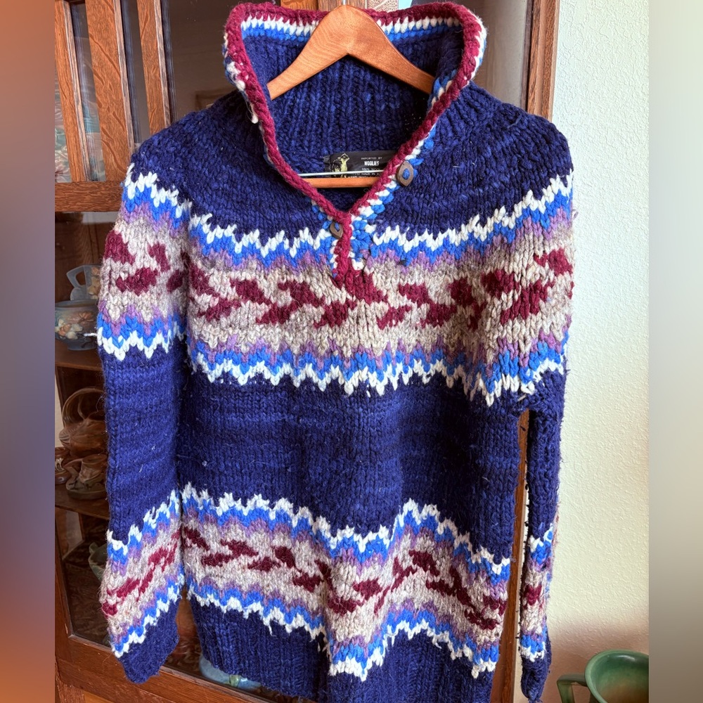 Vintage Woolies Handmade Equador Wool Sweater Aztec Print Size XL